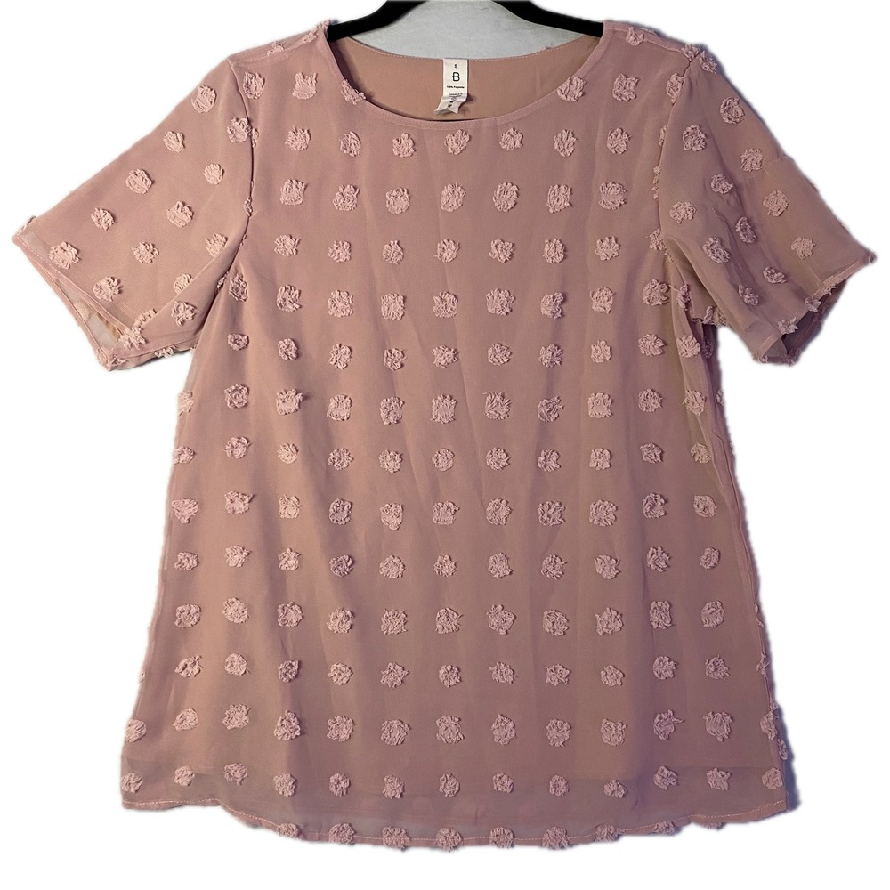 B Short Sleeve Blouse Womens Small Pink Swiss Dot Textured Top